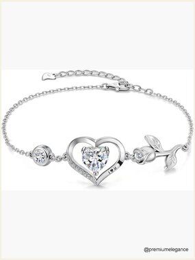 1CT Rose Heart Moissanite Charm Bracelet Lab-Grown Sapphire Ruby Emerald S925